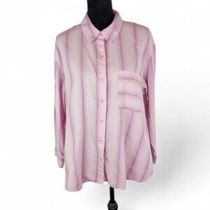 TERRA & SKY Striped Tunic Top Blouse 1X Pink Cream Business Casual Office